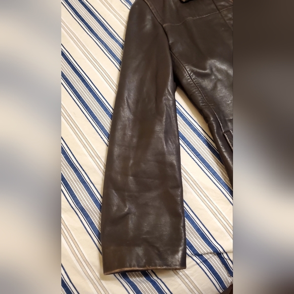 Coach dark chocolate brown leather coat. - Picture 8 of 11